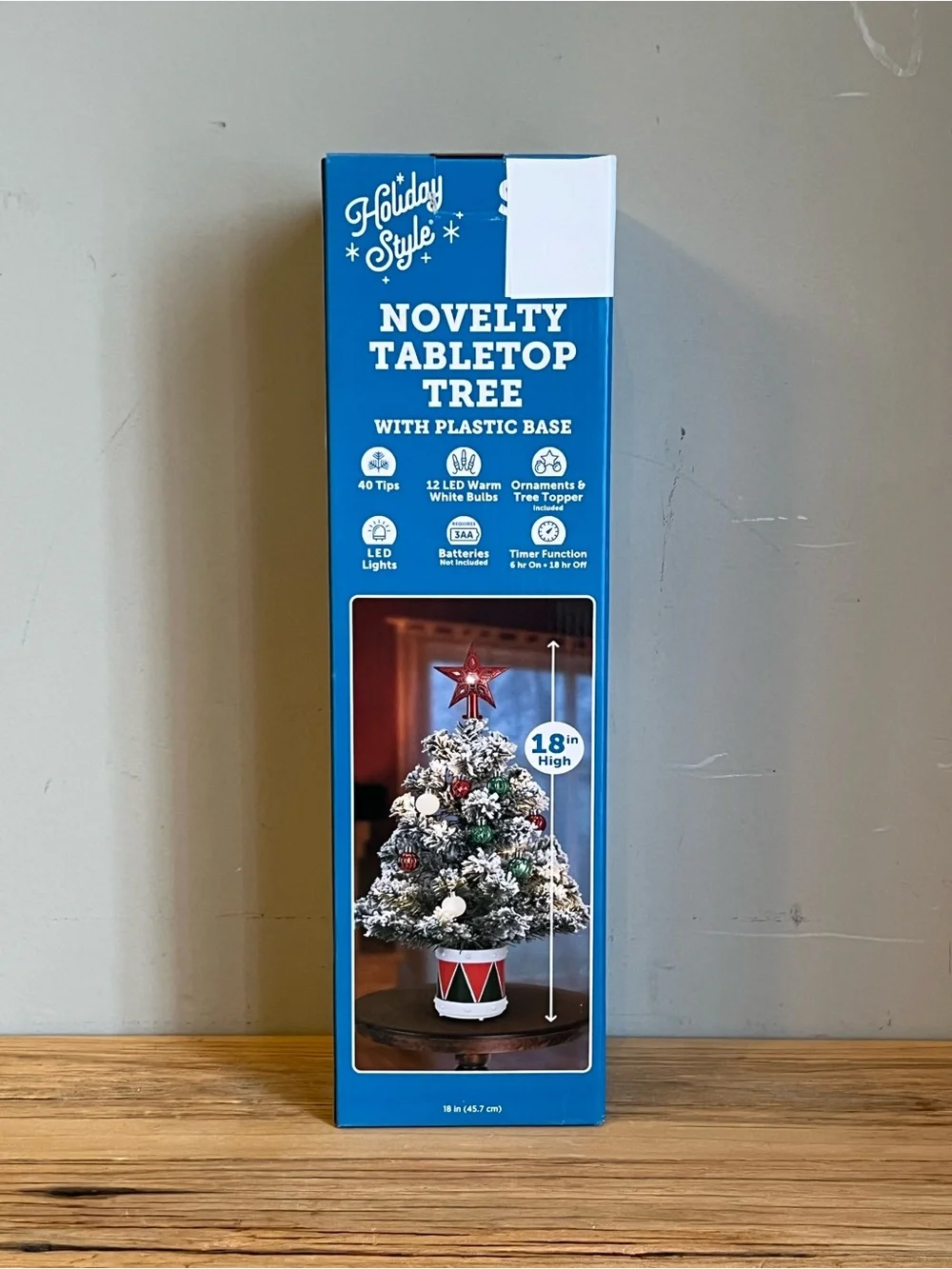 NIB 18” Novelty Tabletop Christmas Tree On Ornament Base With Star Topper